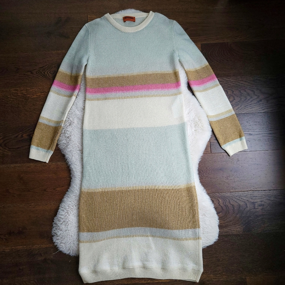 Missoni Colorblock Metallic Stripe Ribbed Cashmere Sweater Dress - Picture 3 of 14